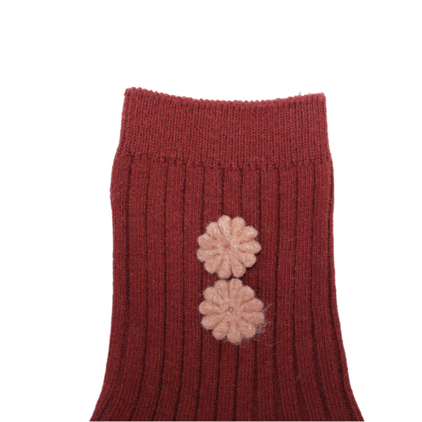 Mila Cotton Socks with Handcrafted flower  - Wine Red - Gertrude and the King