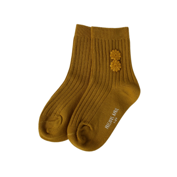 Mila Cotton Socks with Handcrafted flower  - Mustard - Gertrude and the King